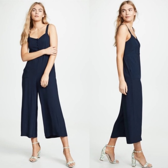 Madewell Navy Blue Wide Leg Button Down Jumpsuit Size 10 - Picture 1 of 10